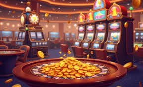 Tampilan permainan slot Mega Moolah di rajajudiqq dengan gulungan dan simbol jackpot